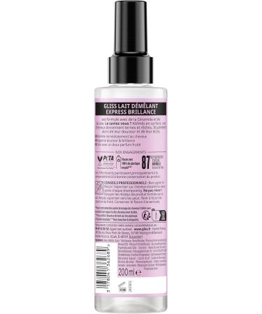 Schwarzkopf GLISS Express Detangling Milk Liquid Silk Shine Protects up to 230 C Detangles & Brilliance Dull & Brittle Hair Normal Care Without Rinsing 200 ml - Buy Online on GoSupps.com