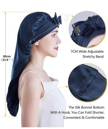 Cocheng Mulberry Silk Bonnet for Curly Hair | Navy Blue Silk Bonnet for Women - Buy Online on GoSupps.com