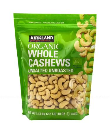Kirkland Signature Organic Whole Cashews Unsalted Unroasted Nuts Bag Pack 1.13kg