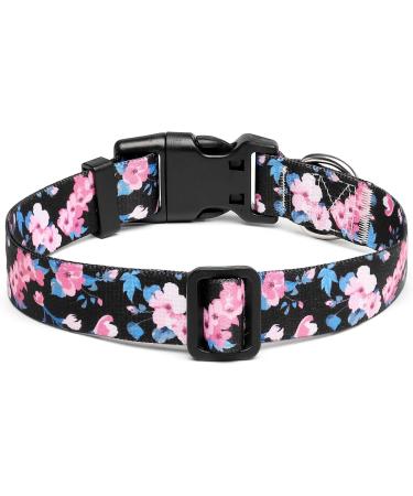 Suredoo Adjustable Nylon Dog Collar for Small & Medium Dogs | Soft & Comfortable | Pink Blue Flower | Fits Neck 25-40 cm - Buy Online on GoSupps.com