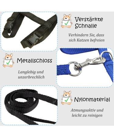Adjustable Nylon Cat Leash & Harness Set - Soft Blue Cat Dishes for Kittens Puppies & Rabbits - 2 Piece Kit - Buy Online on GoSupps.com