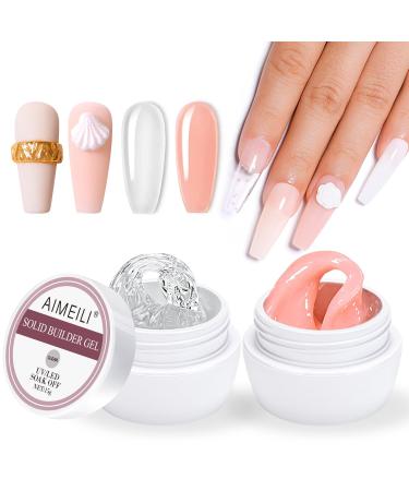 AIMEILI Solid Builder Gel For Gel Nails Set Solid Nail Gel Clear Nude Solid Nail Extension Builder Gel Set Clear+Nude