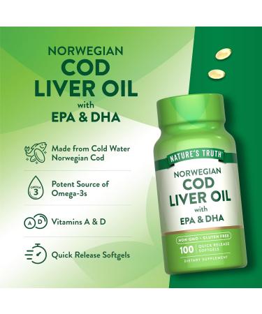 Nature's Truth Norwegian Cod Liver Oil | 100 Softgels | with EPA & DHA | Non-GMO & Gluten Free Supplement - Buy Online on GoSupps.com