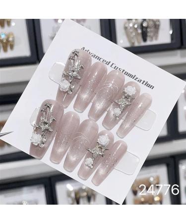 Nail Tips False Nails Tips Art Press on Nails Hand Made Fake Nails Painting Alloy Chain Decor Luxury Magic Mirror Power Design Punk Press On Nails(24776 M)