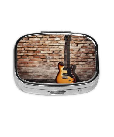 Guitar Old Brick Wall Background Printed Square Pill Box Portable Travelling Pill Box Medicine Organiser