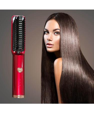 Portable Cordless Hair Straightener & Curler Brush - Travel Mini Ionic Hot Comb for Styling at Home or Salon (Red - Buy Online on GoSupps.com
