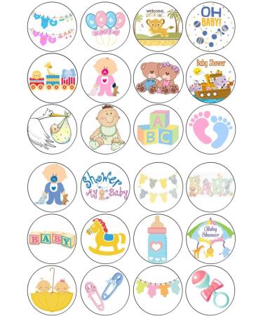 24 x Baby Shower 4.4cm Edible Wafer Card Disc Cupcake Toppers (NOT PRE Cut) - Buy Online on GoSupps.com
