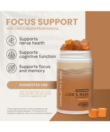 Charlotte's Web Focus Support Mushroom Gummies for Focus and Energy w/Lion s Mane Natural Cognitive Support Lions Mane Gummies for Adults Tangerine Flavor (30 Servings) - Buy Online on GoSupps.com
