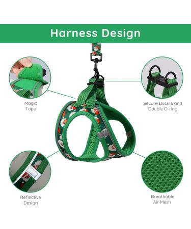 Shop Bella & Pal Dog Harness Set - Comfortable Air Mesh with Reflective Strip for Small & Medium Dogs - Anti-Train No Tensile Leash - XS Christmas Green - Buy Online on GoSupps.com