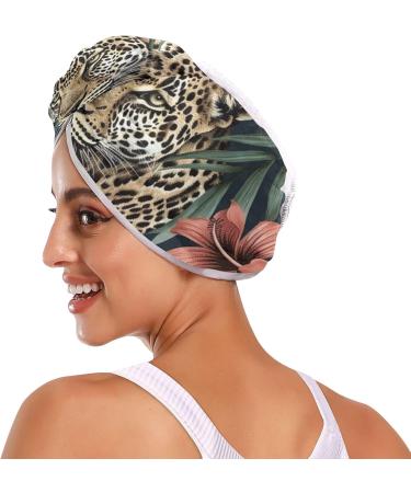 Flower Leaf Cheetah Hair Towel 2 Pack | Super Absorbent Quick Dry Hair Turbans for Women & Girls - Buy Online on GoSupps.com