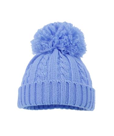 Soft Touch Baby boys girls knitted Winter single bobble pompom hat pink blue white (1-2 Years BLUE) 1-2 Years Blue