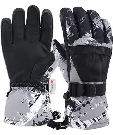 7-Mi winter gloves children snow feastling snowboard waterproof lined long cuffs leather gloves for boys 8-10 years black