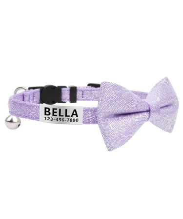 LaReine Breakaway Cat Collar with Bell & Bow Tie, Cute Plaid Print, Pack of 1 Adjustable Kitty Safety Collars, Neck 7"-11" Customized - 7"-11" Neck Bling Purple