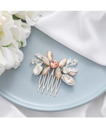 Catery Crystal Bride Hair Comb Silver Bridal Side Comb Leaf Hair Piece Clips Champagne Rhinestone Headpiece Wedding Hair Accessories for Bride and Girls - Buy Online on GoSupps.com