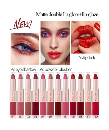 Buy 3 Pcs 2-in-1 Lipstick Lip Gloss Set - Waterproof Long Lasting Moisturizing Velvet Tint for Women | Durable Makeup Essentials - Buy Online on GoSupps.com