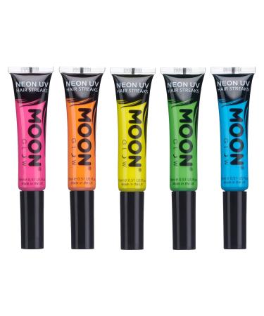 Moon Glow - Neon UV Hair Color Streaks 15ml - Hair Mascara - Temporary wash out hair colour dye - Glows brightly under UV Lighting! (Set of 5) - Buy Online on GoSupps.com