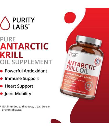 Purity Labs Antarctic Krill Oil - Vegan Supplements for Memory, Heart, and Brain Health - Rich in Omega-3 Fatty Acids, DHA, EPA & Phospholipids - 60 Softgels - Buy Online on GoSupps.com