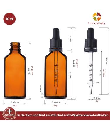 Handsunity 50ml Amber Glass Pipette Bottles - 88 Pack with Black Caps & Accessories for Pharmacy Use - Buy Online on GoSupps.com