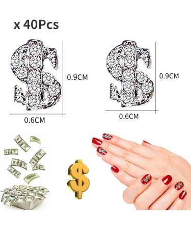 RUNRAYAY 40Pcs 3D Dollar Sign Nail Art Charms with Rhinestones Silver Nail Studs Diamonds for Nail Art Accessories Retro Nail Jewelry Decoration for DIY Crafts Nail Decor - Buy Online on GoSupps.com