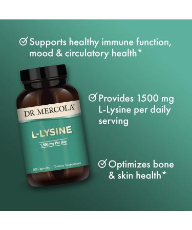 Dr. Mercola L-Lysine 90 Capsules 1500 mg L-Lysine Non-GMO Gluten Free Soy Free (Pack of 2) 90 Count (Pack of 2) - Buy Online on GoSupps.com