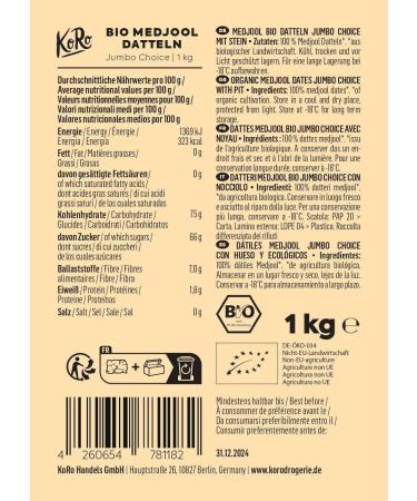 Koro Bio Medjool Dates 1kg - Honey Sweet Caramel Notes Fiber-Rich Delights - International Shipping Available - Buy Online on GoSupps.com