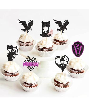 Keaziu 24 Pack Wednes-day Birthday Cupcake Toppers Fantasy Horror Thing Wednesday Cupcake Picks Bat Girl Home Cake Decorations Wednes-day Boys Girls Birthday Party Cake Supplies Black - Buy Online on GoSupps.com