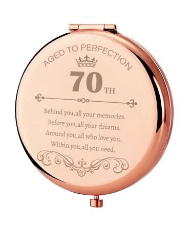 GAOLZIUY Birthday 70th Gifts Compact Mirror for Women  70 Years Old Gifts Portable Mirror  Gifts for Older from Child  Anniversary Wedding Christmas Women Gifts Rose Gold-70th