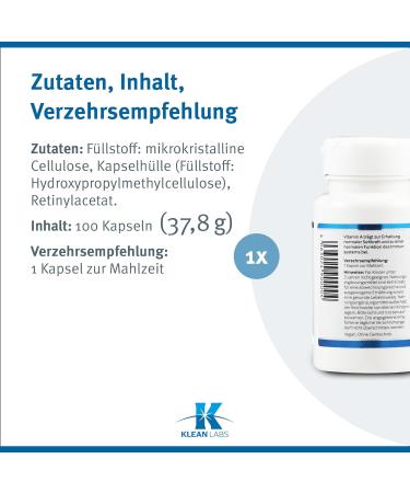 Klean Labs Vitamin A 4000 I.E. - 100 Vegan Capsules | Non-GMO Gluten-Free No Additives | Supports Healthy Eyesight & Mucous Membranes - Buy Online on GoSupps.com