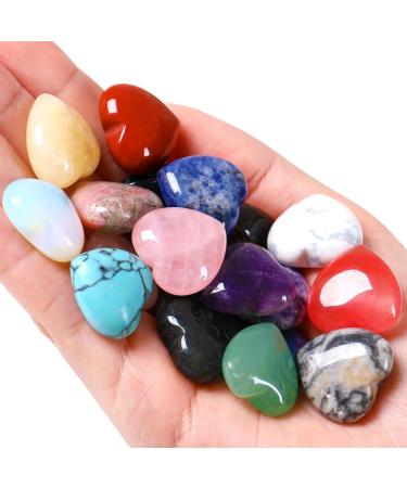 Qinjiejie 20pcs Heart Gemstones Crystals Set - Amethyst Rose Quartz & Chakra Stones for Meditation - Natural Pocket Palm Crystals - Buy Online on GoSupps.com