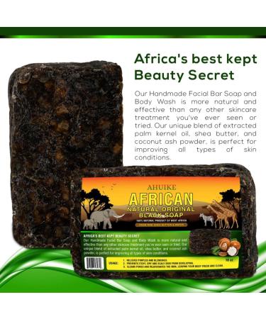 Ahuike African Black Soap 16oz - Organic Acne & Dark Spot Remover for Dry Skin - Face & Body Wash - Buy Online on GoSupps.com