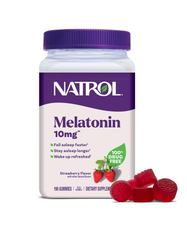 Natrol Melatonin Gummies Sleep Support 190 Strawberry-Flavored Adult Melatonin Gummies 10 mg Sleep Aids for Adults