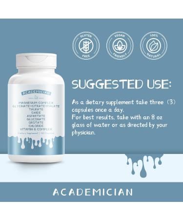 ACADEMICIAN Magnesium Complex Capsule with Magnesium Citrate Glycinate Malate Oxide Taurate Vitamin B Complex Supplement - 120 Count - Buy Online on GoSupps.com
