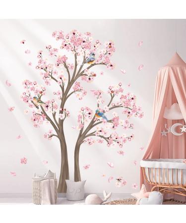 decalmile Large Cherry Blossom Tree Wall Decals Pink Flower Tree Branch Wall Stickers Living Room Bedroom Baby Nursery Wall Decor (Tree H: 151cm)