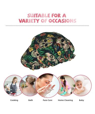 Sugar Skull Reusable Waterproof Shower Cap for Women | Double Layer Bath Cap with Peva Lining & Elastic Band | Ideal for Long Hair | Great for Women & Girls - Buy Online on GoSupps.com