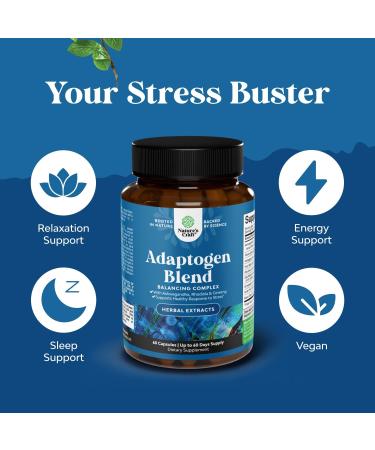 Herbal Adaptogen Mood Support Supplement - Calming Adaptogens Supplement for Stress & Cortisol Management with Ashwagandha Rhodiola Rosea & Maca Root - Vegan Non GMO & Daytime Friendly - 60ct - Buy Online on GoSupps.com