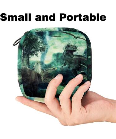 Menstruation Pad Bag with Zipper - Fantasy 3D Dinosaur Landscape Design | Women's Napkin & Tampon Collection Bag - Buy Online on GoSupps.com