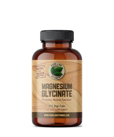 Magnesium Glycinate - 300 Caps from Pure Lab Vitamins Vegan Gluten- Sugar- Soy Free - 165mg Magnesium per Capsule. Made in Canada