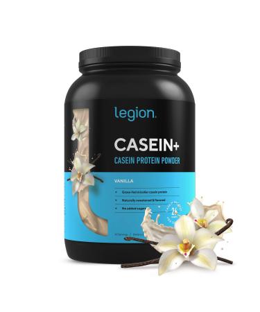 Legion Casein+ Vanilla Pure Micellar Casein Protein Powder - Non-GMO Grass Fed Cow Milk, Natural Flavors & Stevia, Low Carb, Keto Friendly - Best Pre Sleep (PM) Slow Release Muscle Recovery Drink 2lb 2.15 Pound (Pack of 1)…