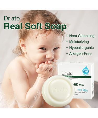 DR.ATO Real Soft Baby Bath Soap 100g 3 Pack - Gentle Tear-Free Cleansing with Shea Butter and Glycerin, Mild & Hypoallergenic Bar for Infants and Toddlers - Buy Online on GoSupps.com