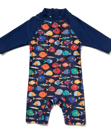 BONVERANO Baby Boy One Piece Long-Sleeved Clothing UV Protection 50+ Swimsuit with One Zip Fish 18 Months
