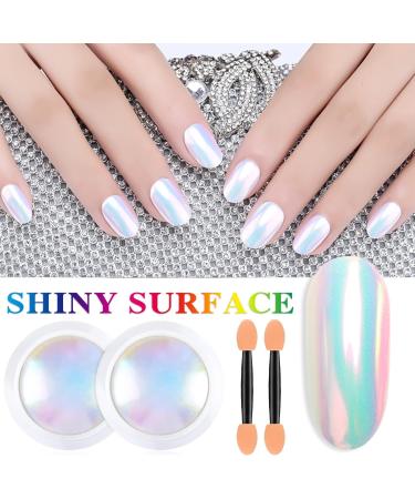 Neon Iridescent Chrome Nail Powder Set - Metallic Nail Pigment for Gel Nails | Magic Rainbow & White Pearl Glitter Decor (2 Pcs - Buy Online on GoSupps.com