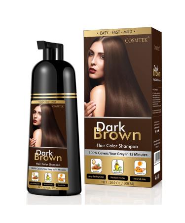 COSMTEK Dark Brown Hair Dye Shampoo Permanent for Men&Women Instant Hair Color Shampoo for Gray Hair Coverage and Beard 3-In-1 Shampoo for Color Treated Hair Lasts 30 Days/500ml/Ammonia-Free/Natural herbal Ingredients.