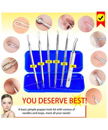 6-Piece Blackhead Remover Tool Kit with Case - Professional Acne Extraction Set for Pimple Popping, Whitehead Removal, Zit Removing - Nose & Face Blemish Treatment - Blue - Buy Online on GoSupps.com