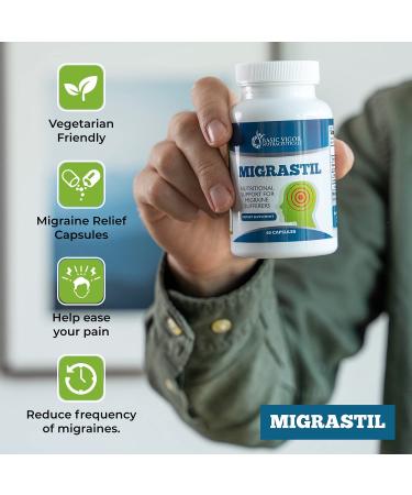 Migrastil Migraine Relief Capsules (60 ct) - Natural Vegetarian Supplement with Magnesium, Taurine, Feverfew & Vitamin B1 for Migraine & Headache Relief - Buy Online on GoSupps.com