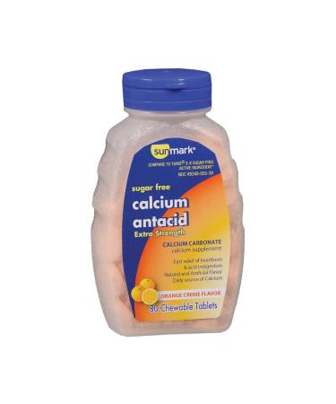 Sunmark Calcium Antacid Chewable Tablets Extra Strength - Sugar-Free Relief of Acid Indigestion Heartburn - Orange Cr me Flavor 1 Bottle 80 per Bottle