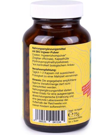 Verduro Organic Ginger Capsules - 150 High Dose Vegan 800mg - Pure Organic Ginger Powder for Immunity & Metabolism Lactose-Free - Buy Online on GoSupps.com