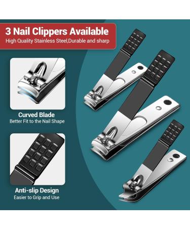 18pcs Stainless Steel Manicure Pedicure Set - Nail Clipper Kit for Women/Men - Grooming Care for Toe and Finger Nails - Includes Zipper Bag - Buy Online on GoSupps.com