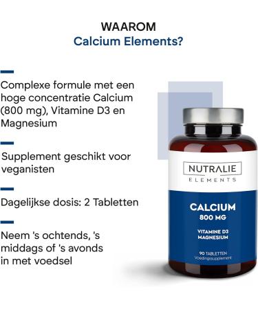Calcium Magnesium Vitamin D 800mg Calcium Carbonate Bones Teeth and Muscles Calcium Supplement with Magnesium and Cholecalciferol 90 Vegan Tablets Calcium Elements Nutralie - Buy Online on GoSupps.com