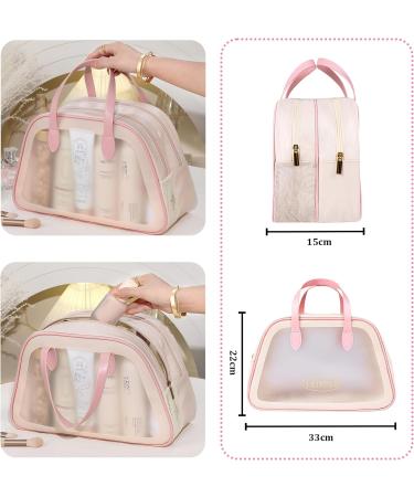 Clear Travel Toiletries Bag | Portable Large PVC Cosmetic Makeup Bag | Waterproof with 2 Zipper Sections | Women Girls | Pink Apricot - Buy Online on GoSupps.com