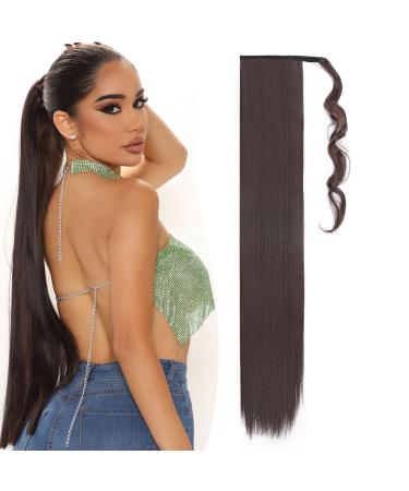 Benehair Ponytail Extension 32 Inches Long Wrap Around Ponytail Hair Extension Straight Synthetic Clip in Hairpiece for Women Medium Brown Medium Brown 32 Inches